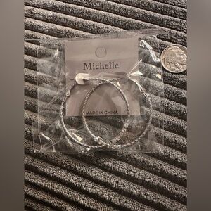 Large  Silver Tone Classic Hoop Earrings with Rhinestone Detail